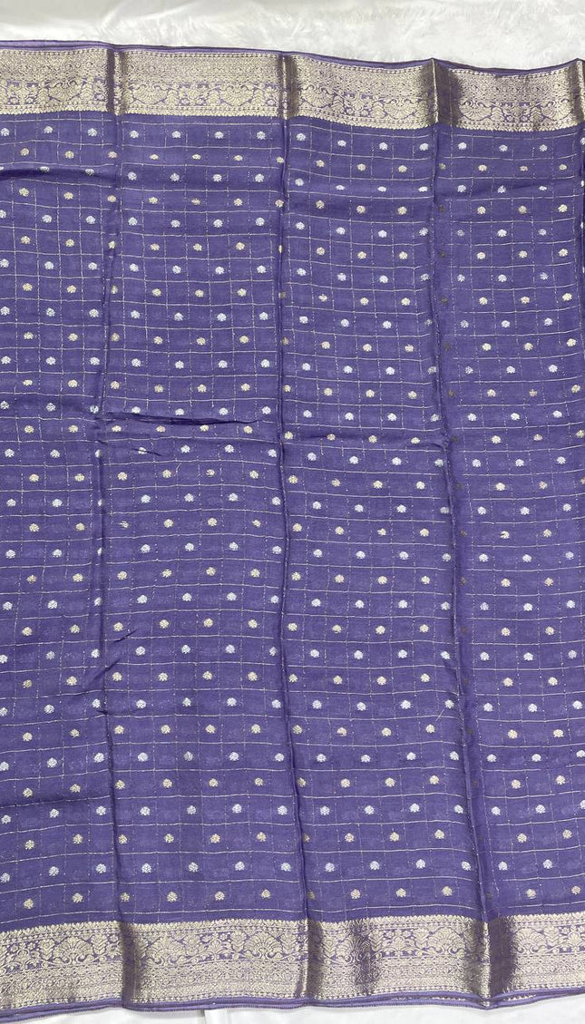 Lavender Premium Crape Silk Saree with Zari Butti & Chit Pallu|DS13