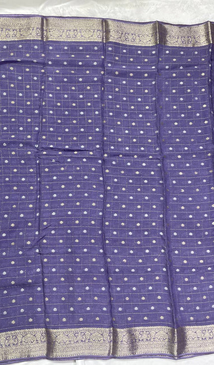Lavender Premium Crape Silk Saree with Zari Butti & Chit Pallu|DS13