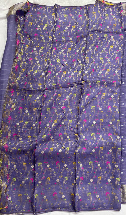 Lavender Premium Crape Silk Saree with Zari Butti & Chit Pallu|DS13