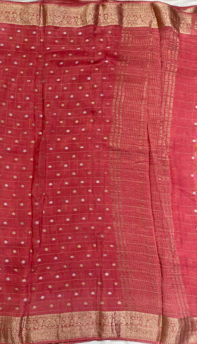 Pink Premium Crape Silk Saree with Zari Butti & Chit Pallu|DS13