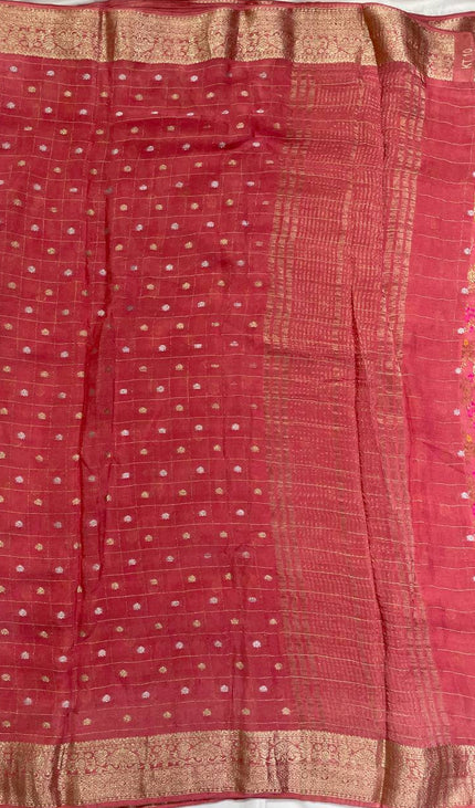 Pink Premium Crape Silk Saree with Zari Butti & Chit Pallu|DS13