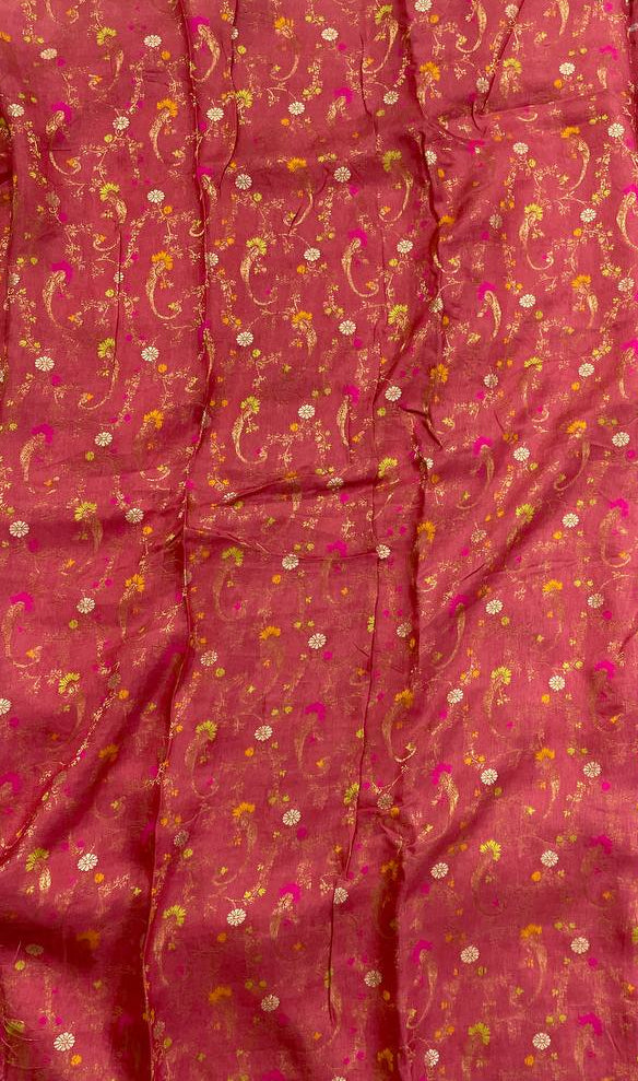 Pink Premium Crape Silk Saree with Zari Butti & Chit Pallu|DS13