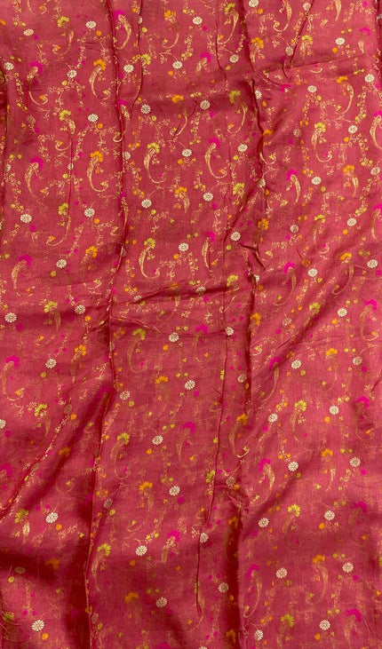 Pink Premium Crape Silk Saree with Zari Butti & Chit Pallu|DS13
