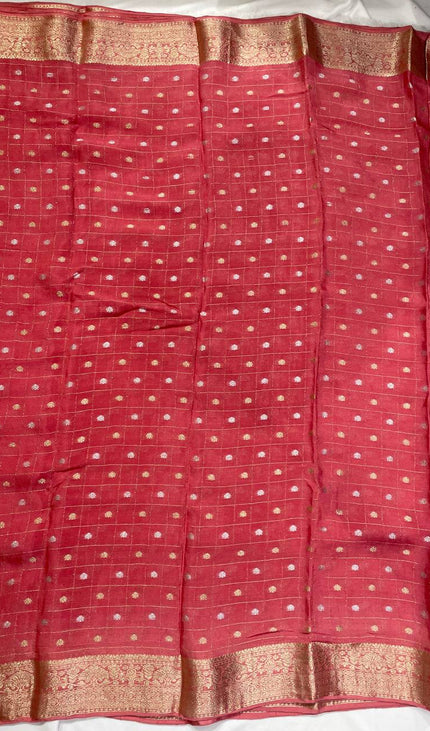 Pink Premium Crape Silk Saree with Zari Butti & Chit Pallu|DS13