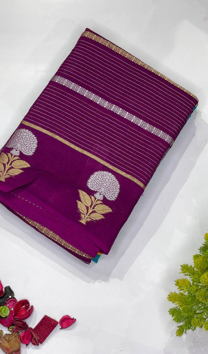 Purple Premium Crape Silk Saree with Floral Zari|DS14