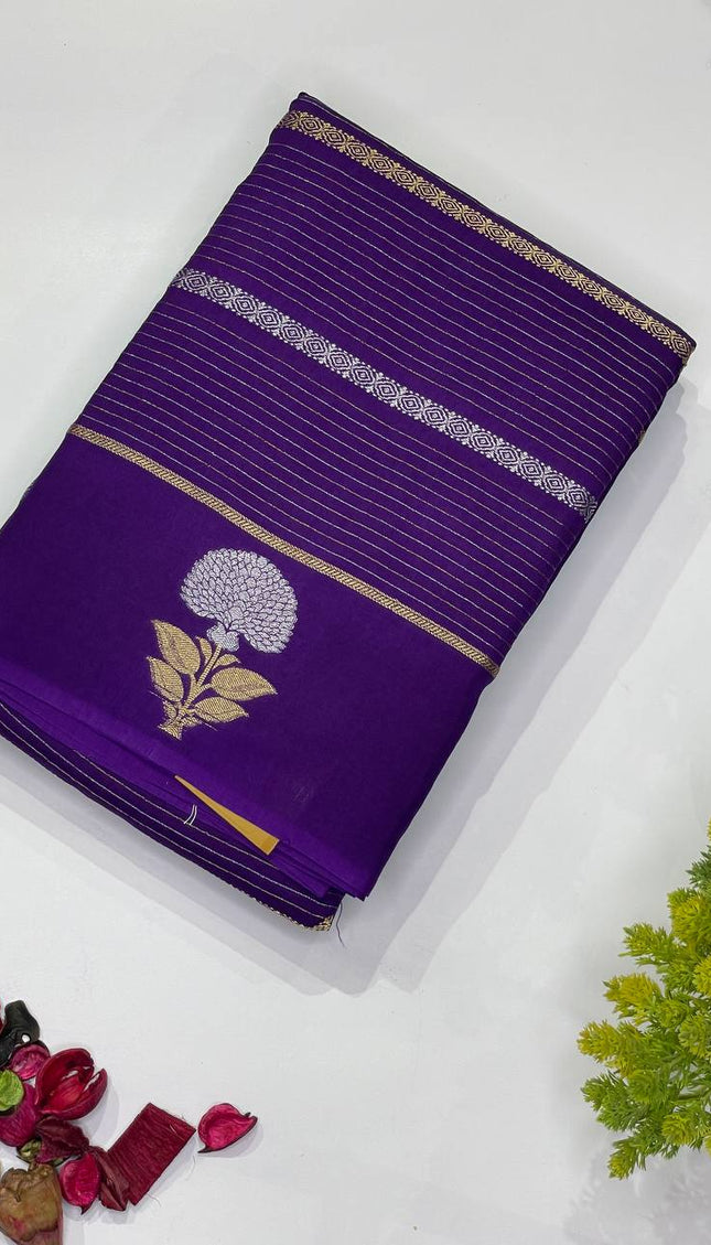 Royal purple Premium Crape Silk Saree with Floral Zari|DS14