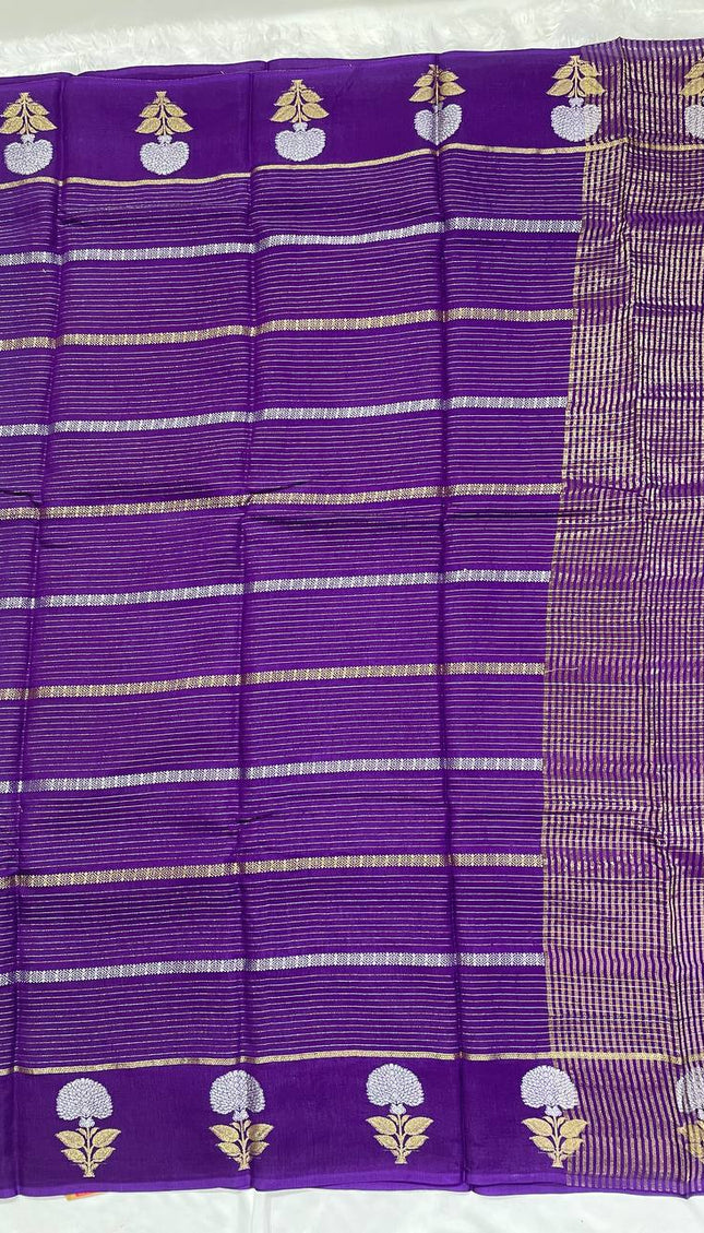 Royal purple Premium Crape Silk Saree with Floral Zari|DS14