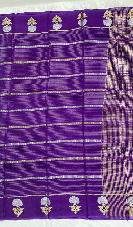 Royal purple Premium Crape Silk Saree with Floral Zari|DS14