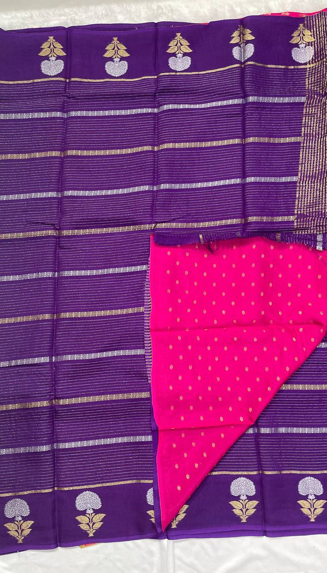Royal purple Premium Crape Silk Saree with Floral Zari|DS14