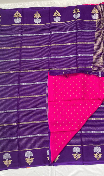 Royal purple Premium Crape Silk Saree with Floral Zari|DS14