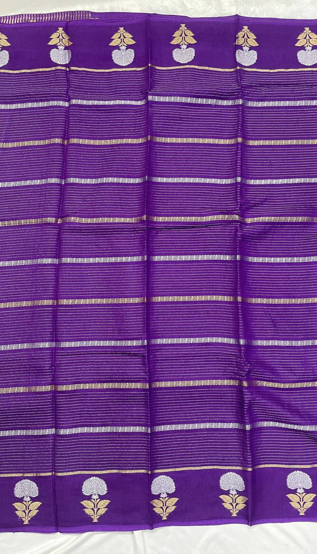 Royal purple Premium Crape Silk Saree with Floral Zari|DS14
