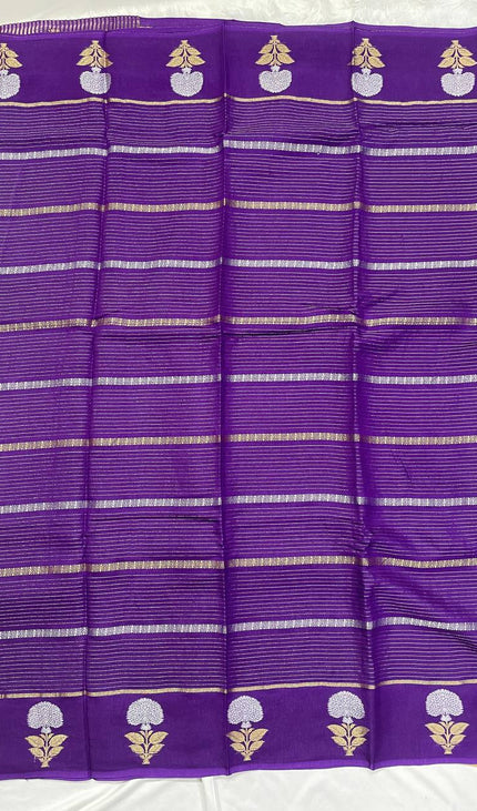 Royal purple Premium Crape Silk Saree with Floral Zari|DS14