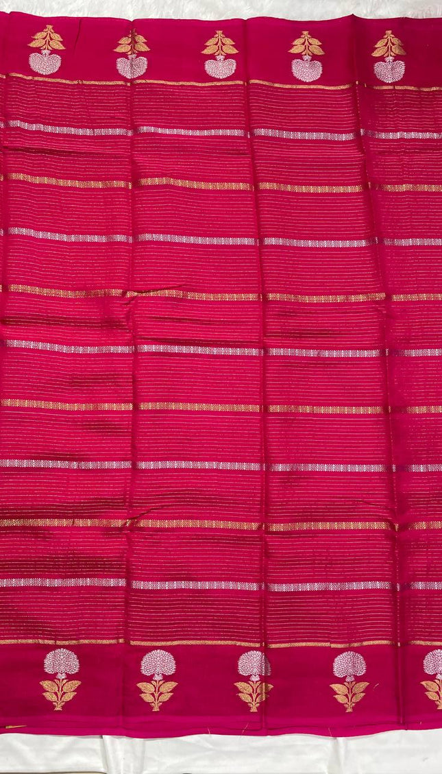 Rani Pink Premium Crape Silk Saree with Zari Floral Motif|DS14