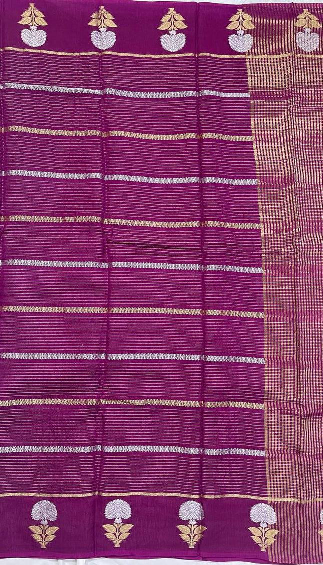 Purple Premium Crape Silk Saree with Floral Zari|DS14