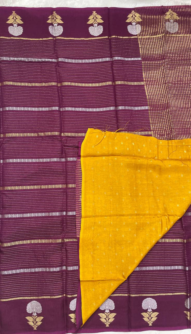 Purple Premium Crape Silk Saree with Floral Zari|DS14