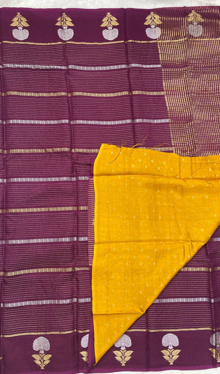 Purple Premium Crape Silk Saree with Floral Zari|DS14