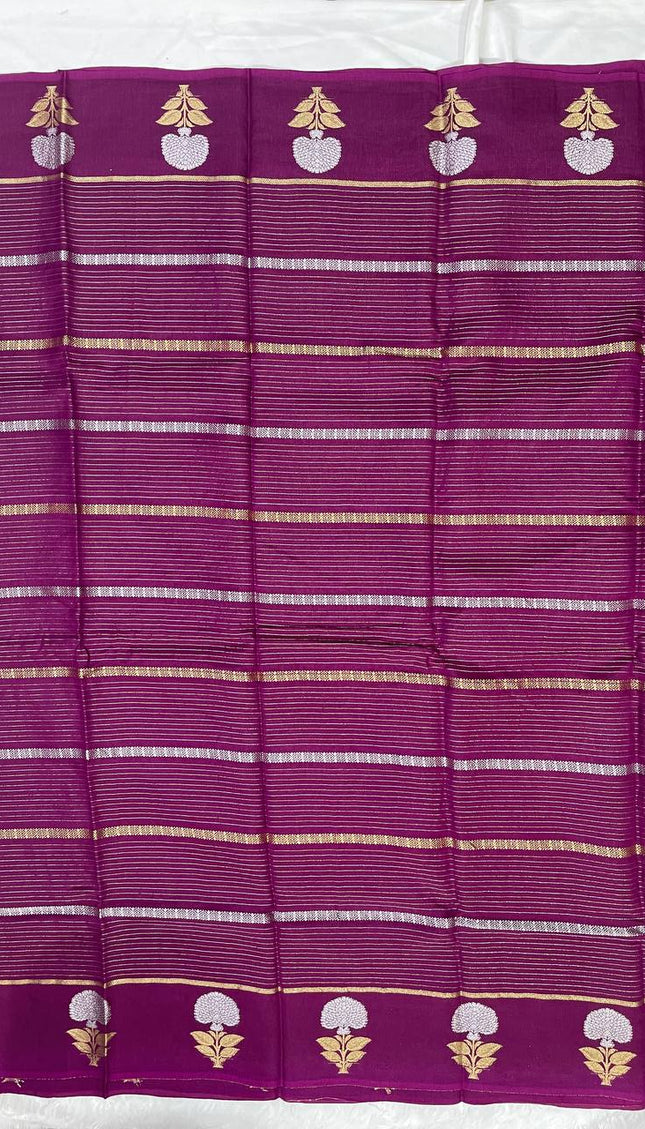 Purple Premium Crape Silk Saree with Floral Zari|DS14