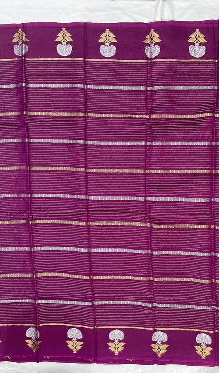 Purple Premium Crape Silk Saree with Floral Zari|DS14