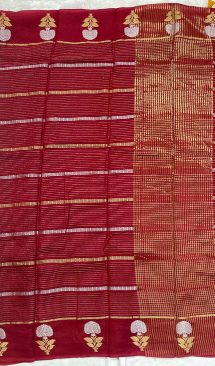 Maroon Premium Crape Silk Saree with Floral Zari|DS14