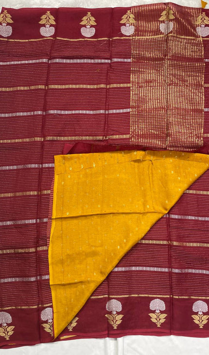 Maroon Premium Crape Silk Saree with Floral Zari|DS14
