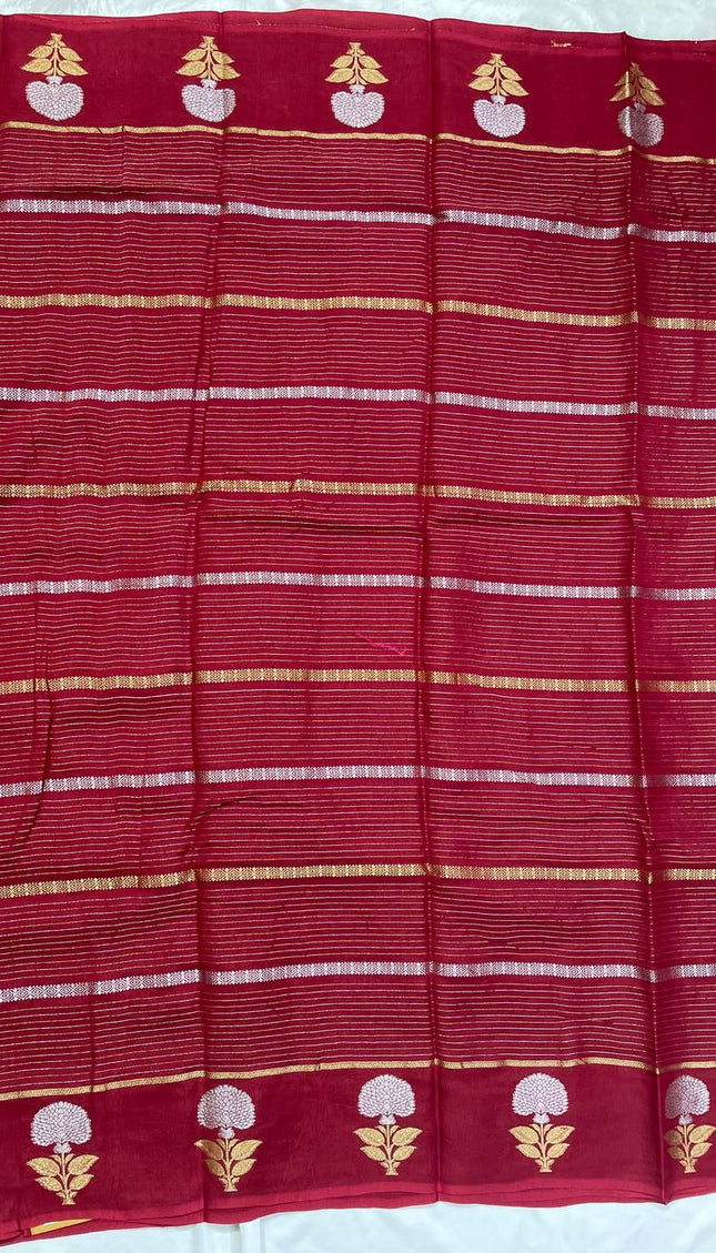 Maroon Premium Crape Silk Saree with Floral Zari|DS14