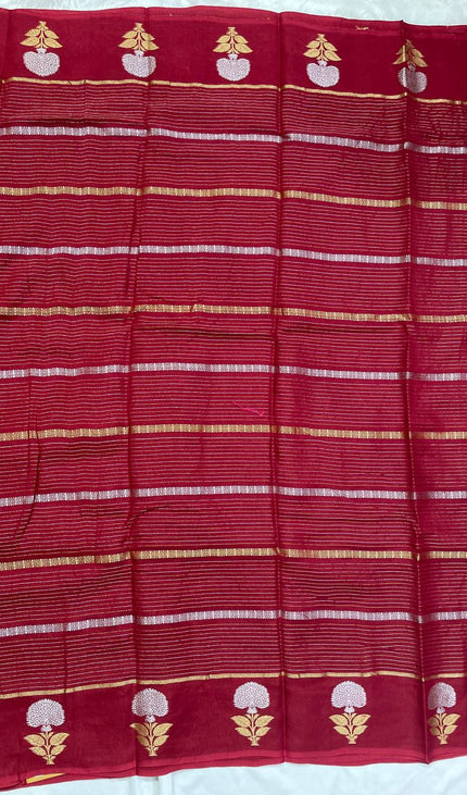 Maroon Premium Crape Silk Saree with Floral Zari|DS14
