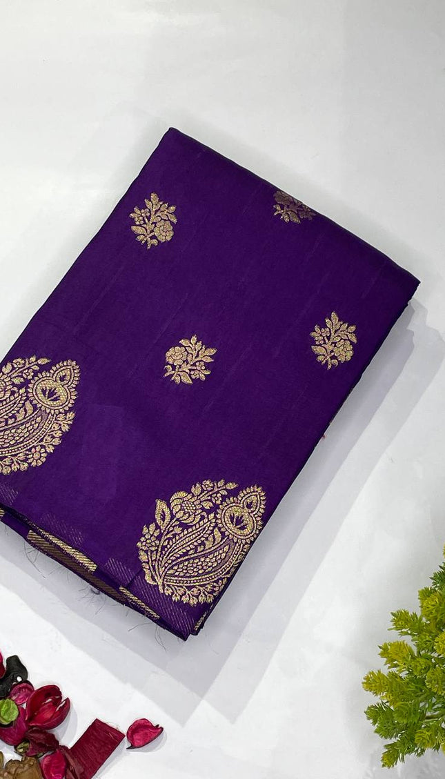 Royal Purple Premium Crape Silk Saree with Zari Border|DS15