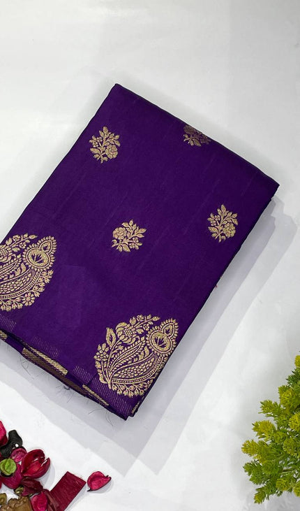 Royal Purple Premium Crape Silk Saree with Zari Border|DS15