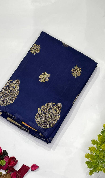 Navy Blue Premium Crape Silk Saree with Gold Zari Work|DS15