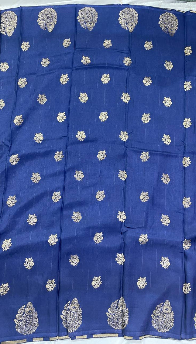 Navy Blue Premium Crape Silk Saree with Gold Zari Work|DS15