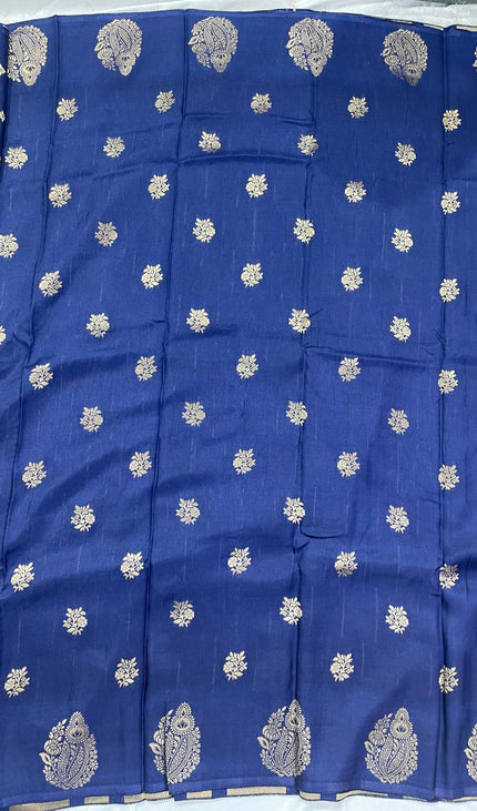 Navy Blue Premium Crape Silk Saree with Gold Zari Work|DS15