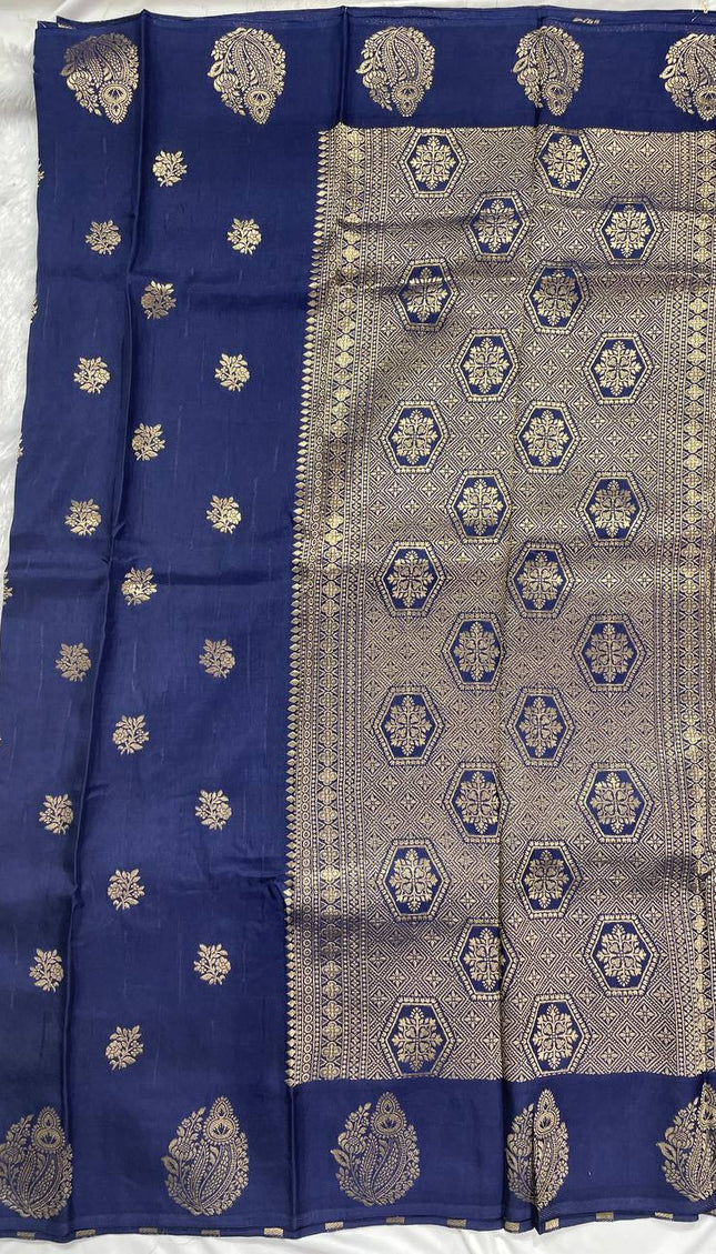 Navy Blue Premium Crape Silk Saree with Gold Zari Work|DS15