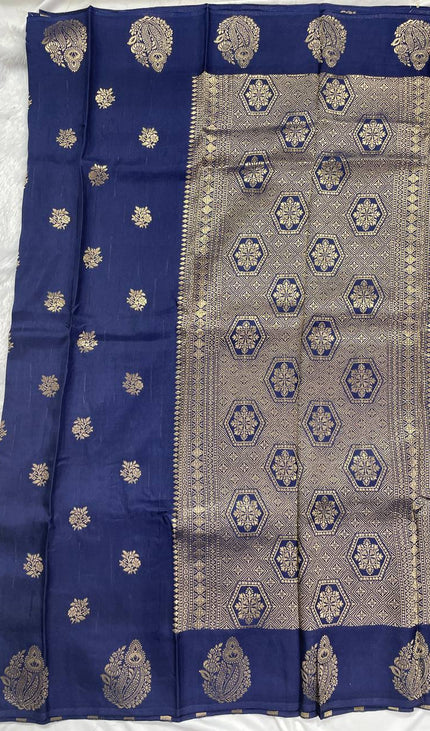 Navy Blue Premium Crape Silk Saree with Gold Zari Work|DS15