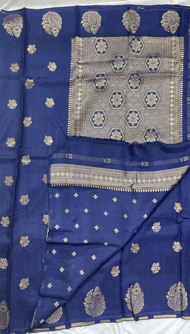 Navy Blue Premium Crape Silk Saree with Gold Zari Work|DS15