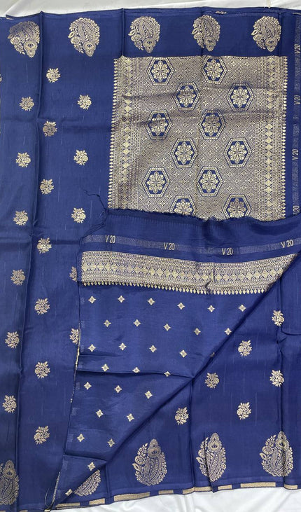 Navy Blue Premium Crape Silk Saree with Gold Zari Work|DS15