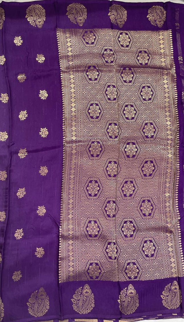 Royal Purple Premium Crape Silk Saree with Zari Border|DS15