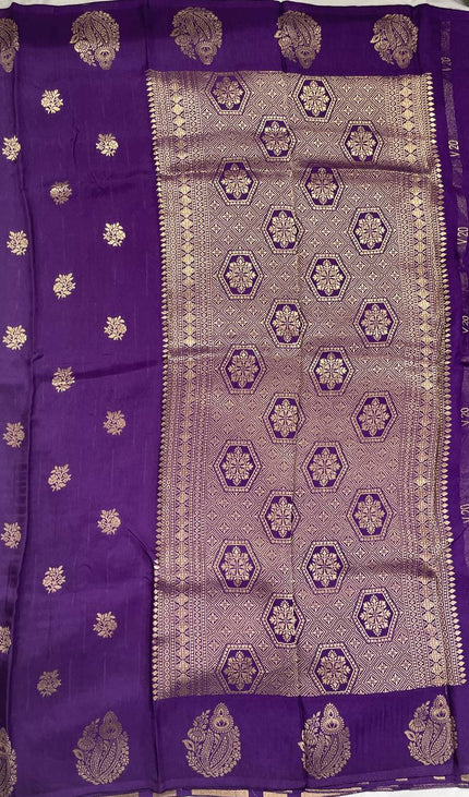 Royal Purple Premium Crape Silk Saree with Zari Border|DS15