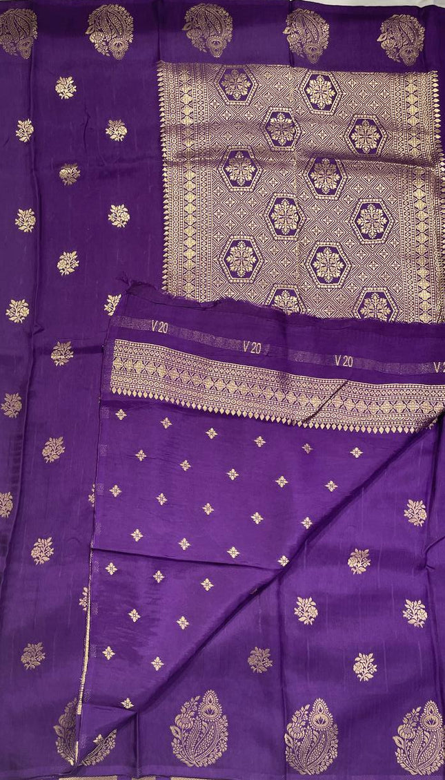 Royal Purple Premium Crape Silk Saree with Zari Border|DS15