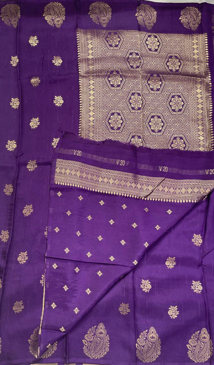 Royal Purple Premium Crape Silk Saree with Zari Border|DS15