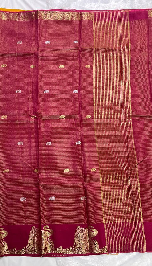Maroon Premium Crape Silk Saree with Elephant Zari Border |DS12