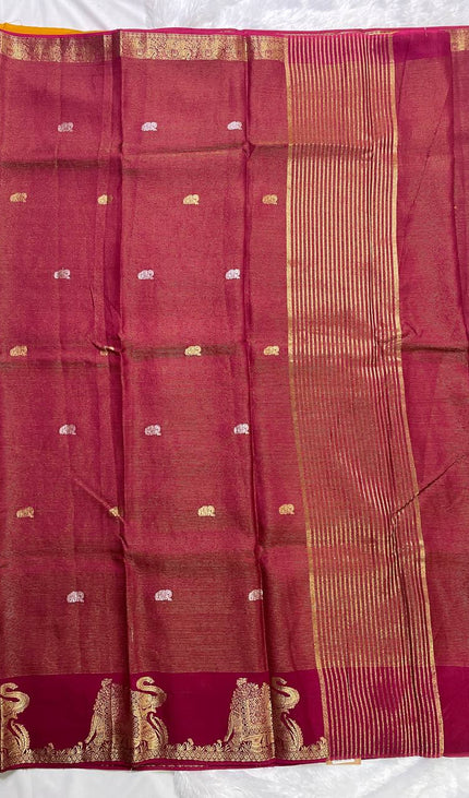 Maroon Premium Crape Silk Saree with Elephant Zari Border |DS12