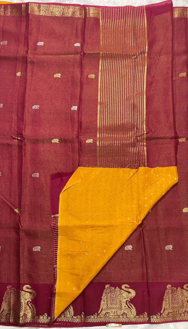 Maroon Premium Crape Silk Saree with Elephant Zari Border |DS12