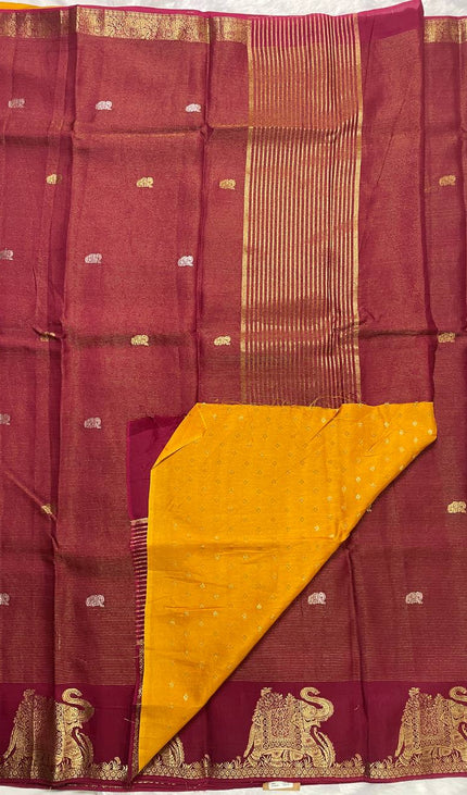 Maroon Premium Crape Silk Saree with Elephant Zari Border |DS12