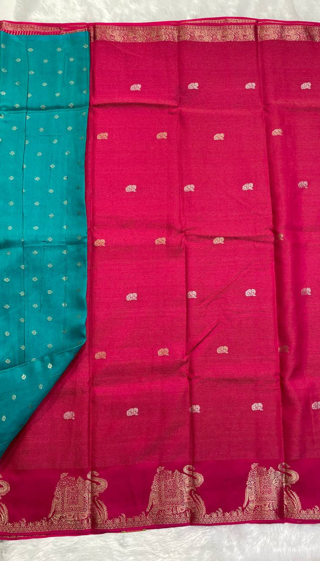 Rani Pink Premium Crape Silk Saree with Elephant Zari Border |DS12