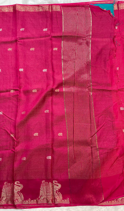 Rani Pink Premium Crape Silk Saree with Elephant Zari Border |DS12