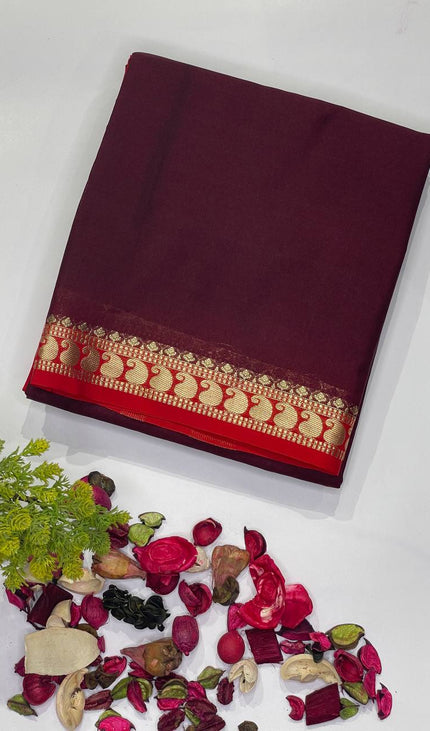 Maroon Mysore Silk Saree with Red Border|DS16