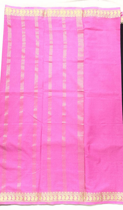 Black Mysore Silk Saree with Pink Border|DS16