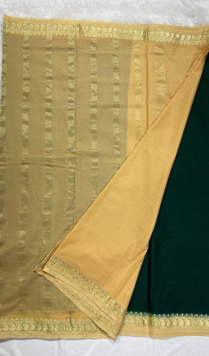 Bottle Green Mysore Silk Saree with Gold Border|DS16