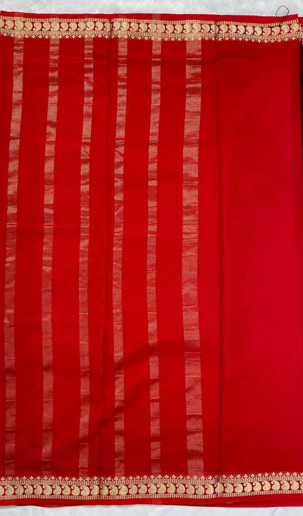 Maroon Mysore Silk Saree with Red Border|DS16