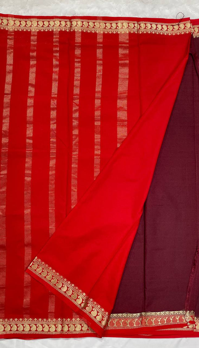 Maroon Mysore Silk Saree with Red Border|DS16